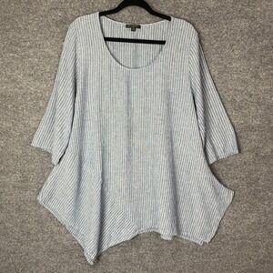 FOR CYNTHIA Womens Striped Asymmetrical Tunic Top Linen Blend Plus Size 1X